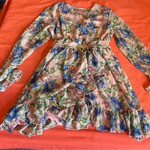 New Feeling Floral with Gold Long-Sleeve Dress